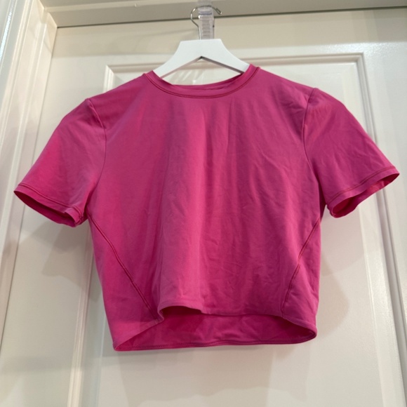 Lululemon Wundermost Ultra Soft Nulu Crewneck Cropped T-shirt, Sonic Pink Medium - Picture 1 of 3